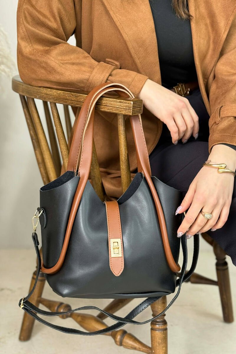ONE COLOR LEATHER SIMPLE WOMEN BAG BLACK-BROWN/ZEKA - 1