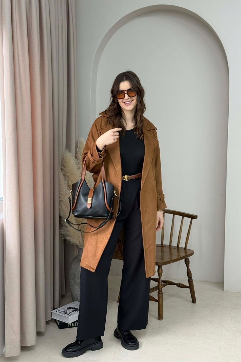 ONE COLOR LEATHER SIMPLE WOMEN BAG BLACK-BROWN/ZEKA - 3