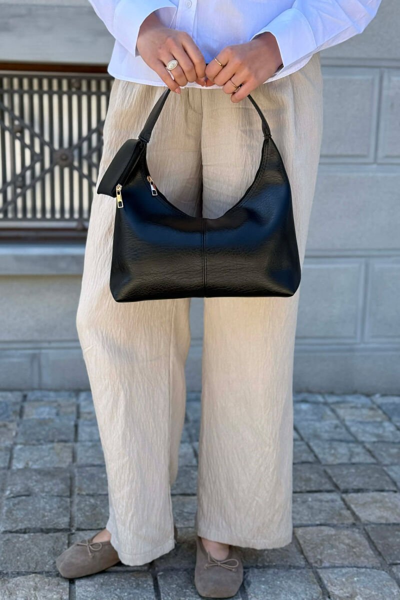 ONE COLOR LEATHER SIMPLE WOMEN BAG BLACK/ E ZEZE - 1