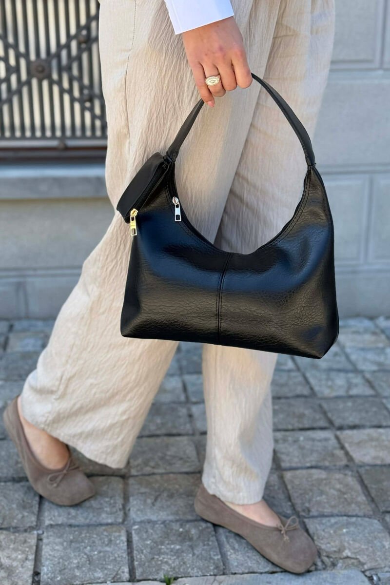 ONE COLOR LEATHER SIMPLE WOMEN BAG BLACK/ E ZEZE - 2