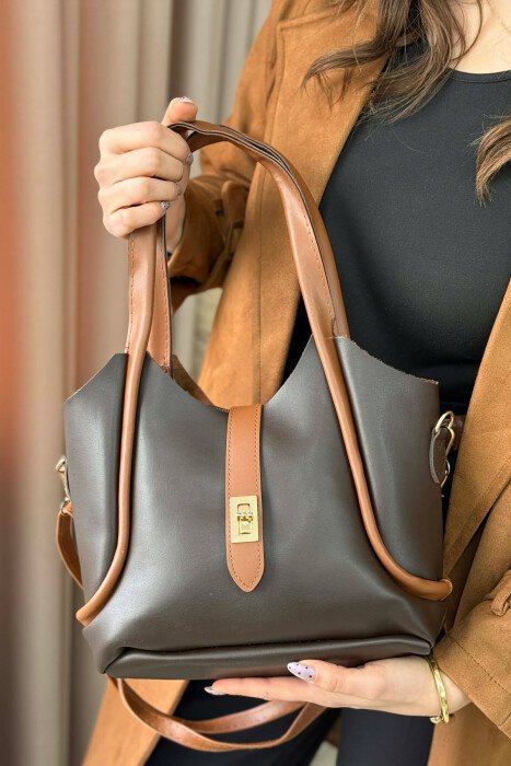 ONE COLOR LEATHER SIMPLE WOMEN BAG BROWN/KAFE 