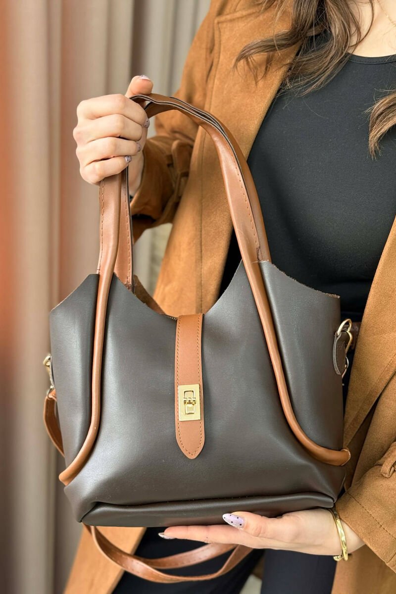 ONE COLOR LEATHER SIMPLE WOMEN BAG BROWN/KAFE - 1