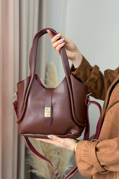 ONE COLOR LEATHER SIMPLE WOMEN BAG BURGUNDY/VISHNJE - 1