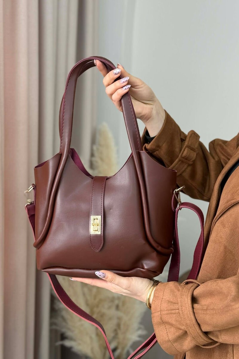 ONE COLOR LEATHER SIMPLE WOMEN BAG BURGUNDY/VISHNJE - 1