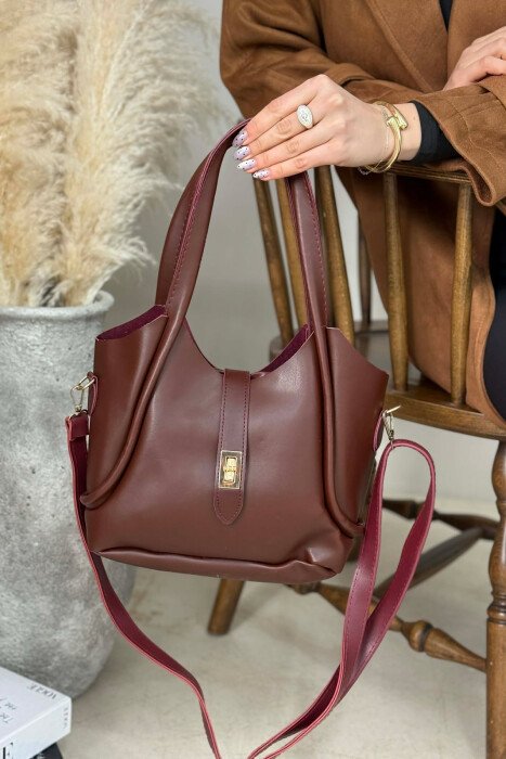 ONE COLOR LEATHER SIMPLE WOMEN BAG BURGUNDY/VISHNJE - 4