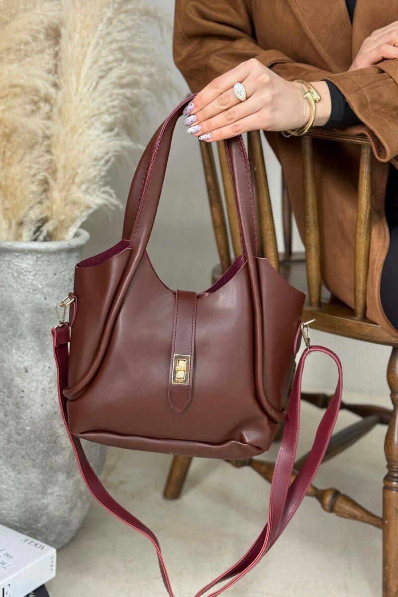 ONE COLOR LEATHER SIMPLE WOMEN BAG BURGUNDY/VISHNJE - 4