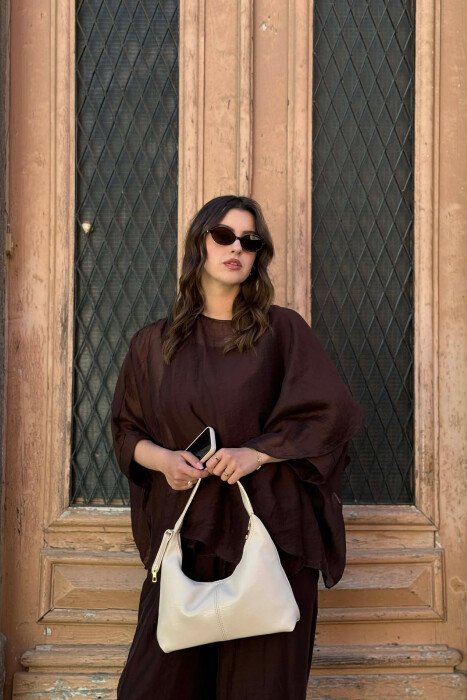 ONE COLOR LEATHER SIMPLE WOMEN BAG CREAM/KREM - 2