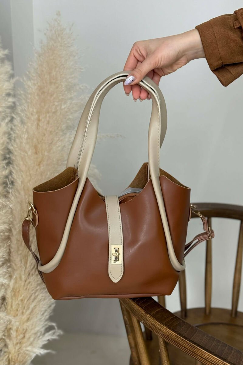 ONE COLOR LEATHER SIMPLE WOMEN BAG LIGHT BROWN/KAZB - 1