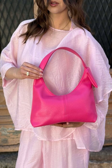 ONE COLOR LEATHER SIMPLE WOMEN BAG PINK/ROZE 