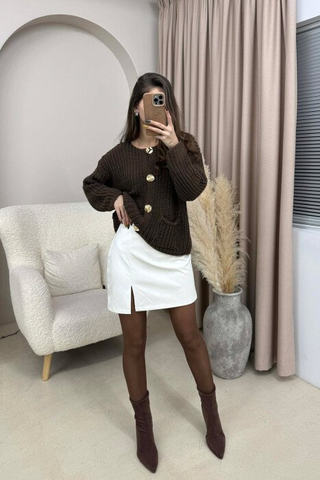 ONE COLOR LEATHER SIMPLE WOMEN SKIRT WHITE-E BARDHE - 2
