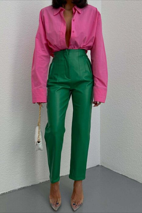 PANTALLONA LEKURE TE THJESHTA NJE NGJYRESHE PER FEMRA NE NGJYRE JESHILE - KLAUDIO FASHION