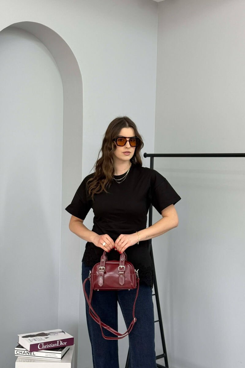 ONE COLOR LEATHER SMALL WOMAN BAG BURGUNDY/VISHNJE - 2