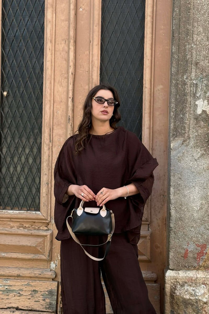 ONE COLOR LEATHER SMALL WOMEN BAG BLACK-BEIGE/ZEBE - 4
