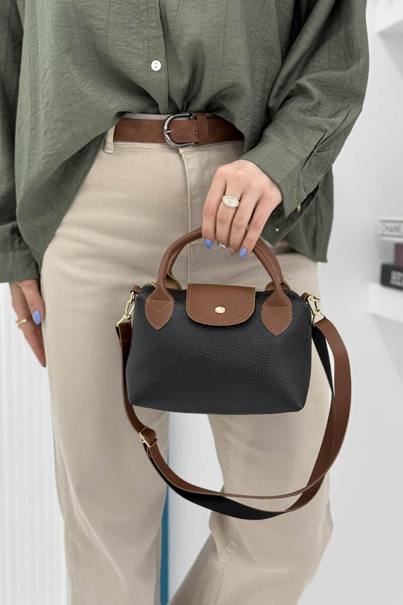 ONE COLOR LEATHER SMALL WOMEN BAG BLACK-BROWN/ZEKA - 3