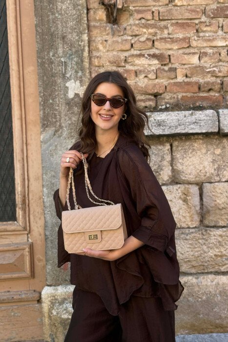 ONE COLOR LEATHER WOMAN BAG BEIGE/BEZHE - KLAUDIO FASHION