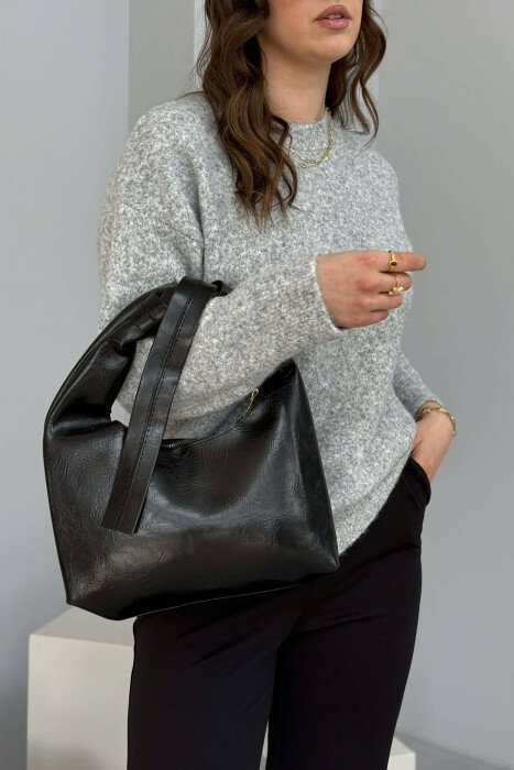 ONE COLOR LEATHER WOMAN BAG BLACK/ E ZEZE - KLAUDIO FASHION