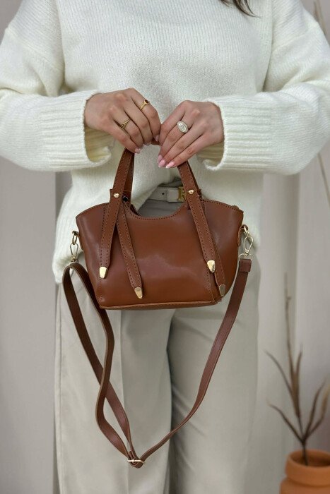 ONE COLOR LEATHER WOMAN BAG BROWN/KAFE 