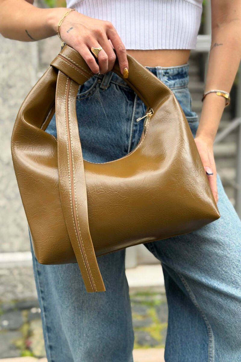 ONE COLOR LEATHER WOMAN BAG BROWN/KAFE - 3