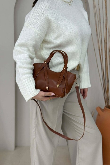 ONE COLOR LEATHER WOMAN BAG BROWN/KAFE - 3