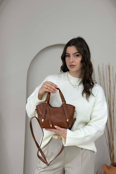 ONE COLOR LEATHER WOMAN BAG BROWN/KAFE - 4