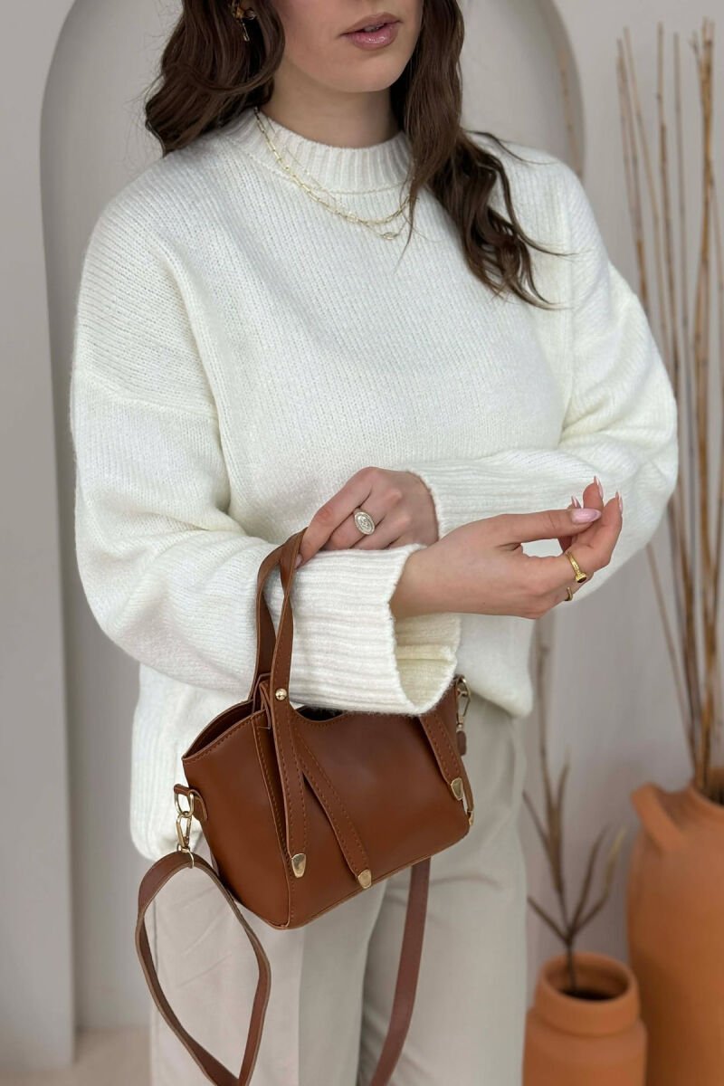 ONE COLOR LEATHER WOMAN BAG BROWN/KAFE - 5