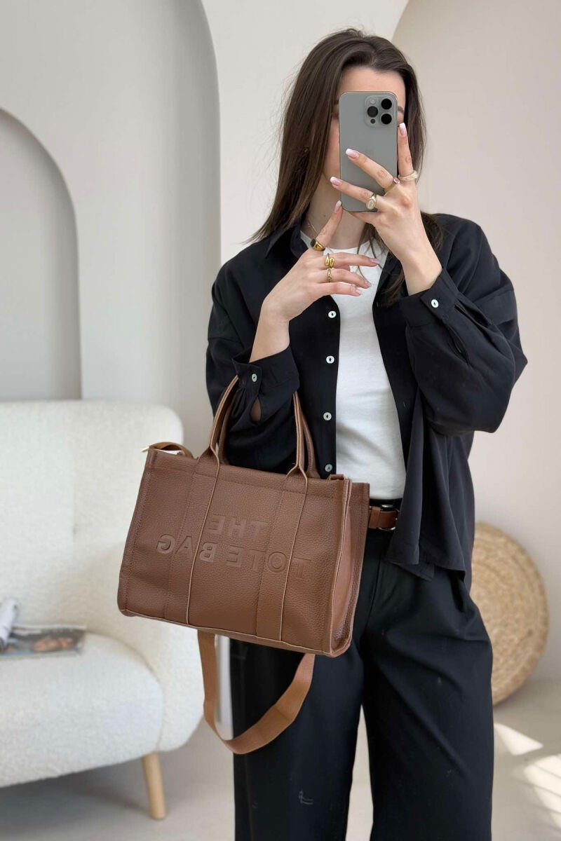 ONE COLOR LEATHER WOMAN BAG BROWN/KAFE - 2
