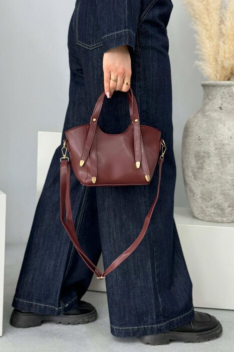 ONE COLOR LEATHER WOMAN BAG BURGUNDY/VISHNJE - 5