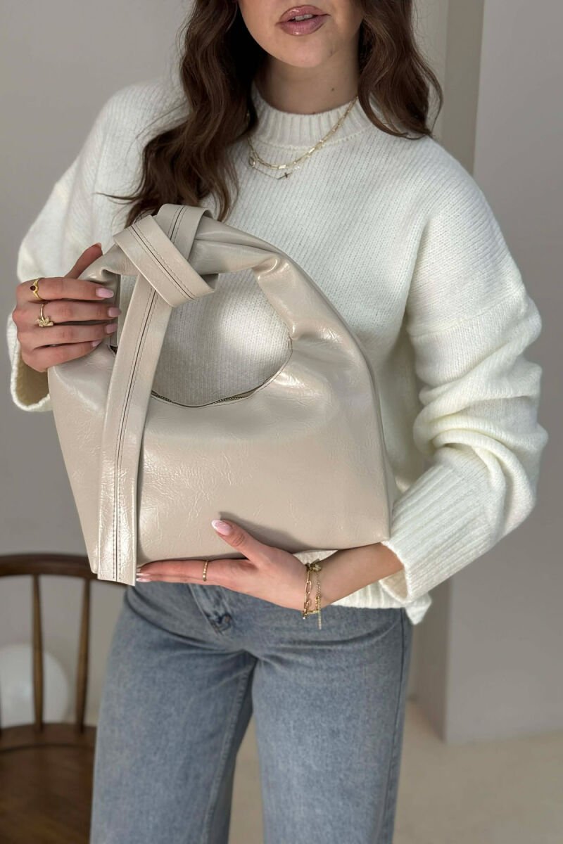 ONE COLOR LEATHER WOMAN BAG CREAM/KREM - 1