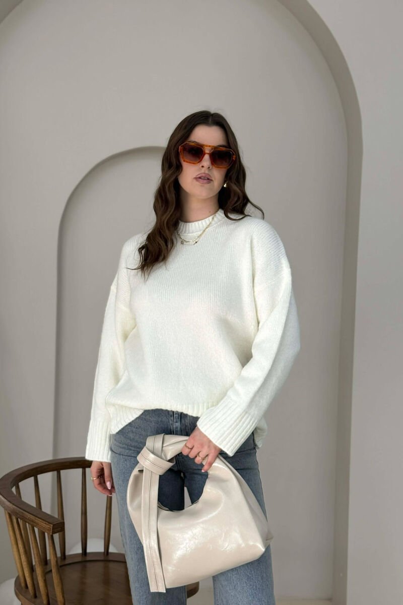 ONE COLOR LEATHER WOMAN BAG CREAM/KREM - 5