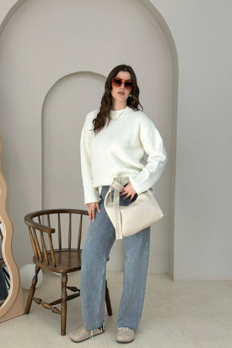 ONE COLOR LEATHER WOMAN BAG CREAM/KREM - 6
