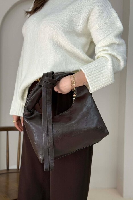 ONE COLOR LEATHER WOMAN BAG DARK BROWN/KAE - KLAUDIO FASHION