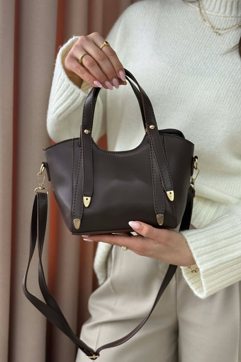 ONE COLOR LEATHER WOMAN BAG DARK BROWN/KAE - 2