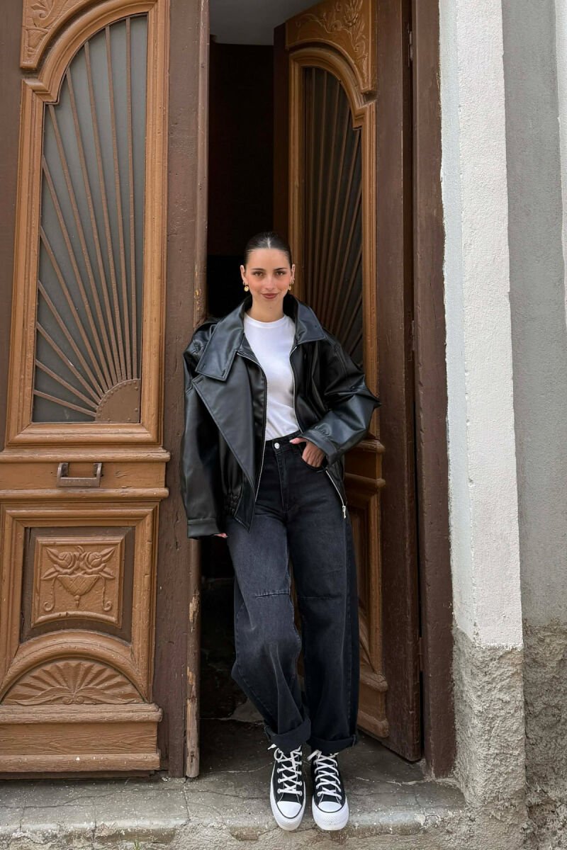 ONE COLOR LEATHER WOMAN JACKET BLACK/ E ZEZE - 2