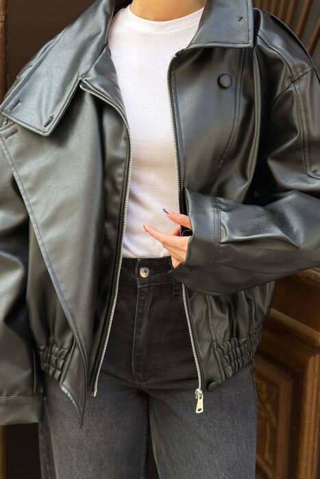 ONE COLOR LEATHER WOMAN JACKET BLACK/ E ZEZE - 6