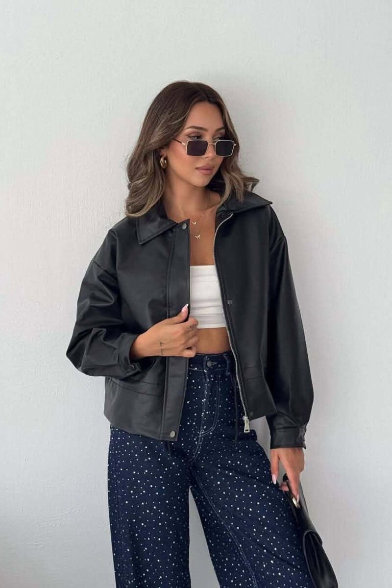 ONE COLOR LEATHER WOMAN JACKET BLACK/ E ZEZE - 2
