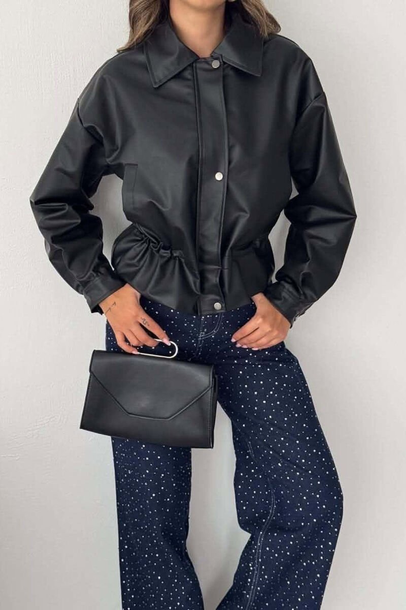 ONE COLOR LEATHER WOMAN JACKET BLACK/ E ZEZE - 3