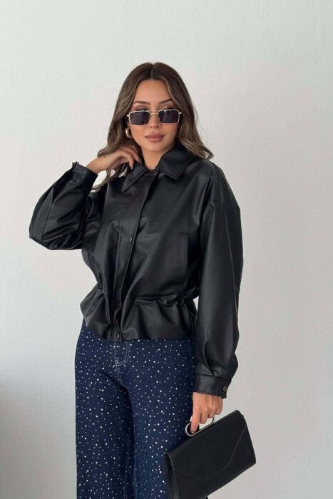 ONE COLOR LEATHER WOMAN JACKET BLACK/ E ZEZE - 4