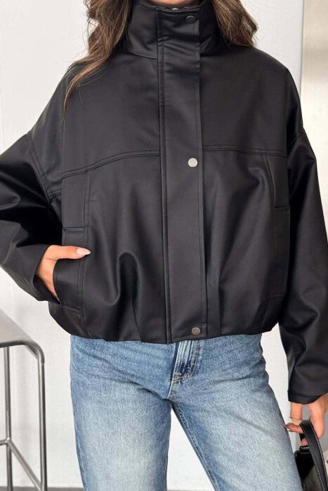 ONE COLOR LEATHER WOMAN JACKET BLACK/ E ZEZE - 2