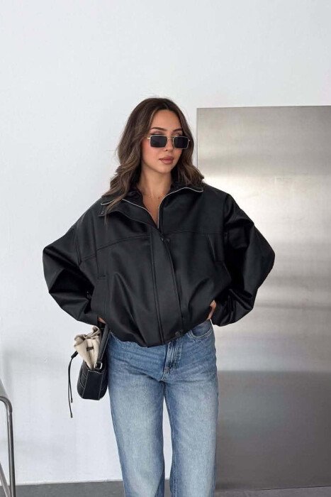 ONE COLOR LEATHER WOMAN JACKET BLACK/ E ZEZE - 3