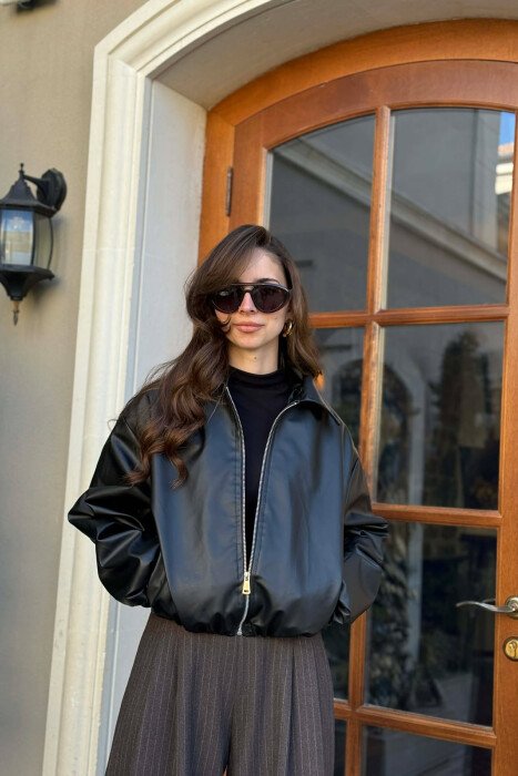 ONE COLOR LEATHER WOMAN JACKET BLACK/ E ZEZE - 1