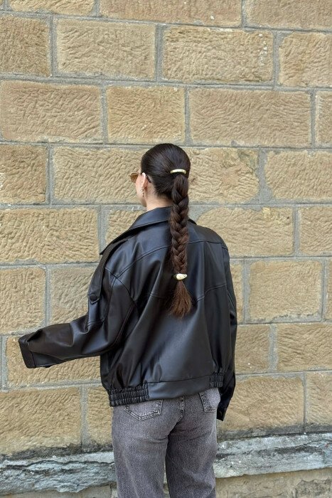 ONE COLOR LEATHER WOMAN JACKET BROWN/KAFE - 4