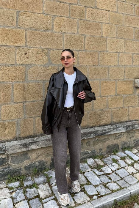 ONE COLOR LEATHER WOMAN JACKET BROWN/KAFE - 5