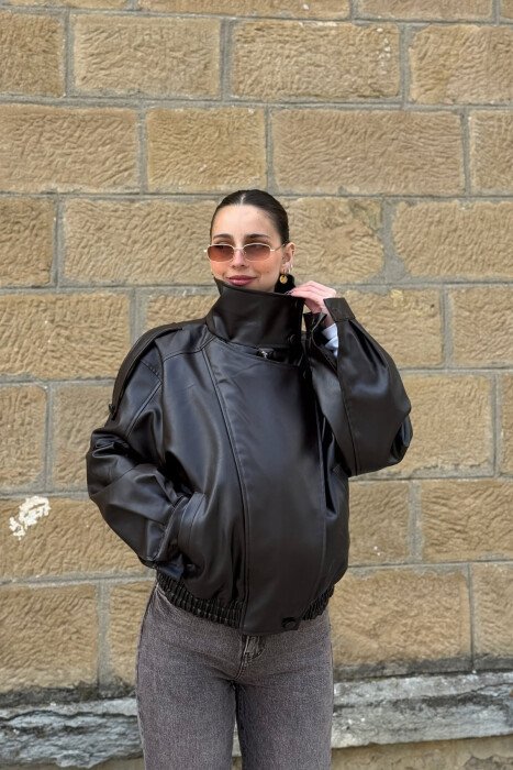 ONE COLOR LEATHER WOMAN JACKET BROWN/KAFE - 6