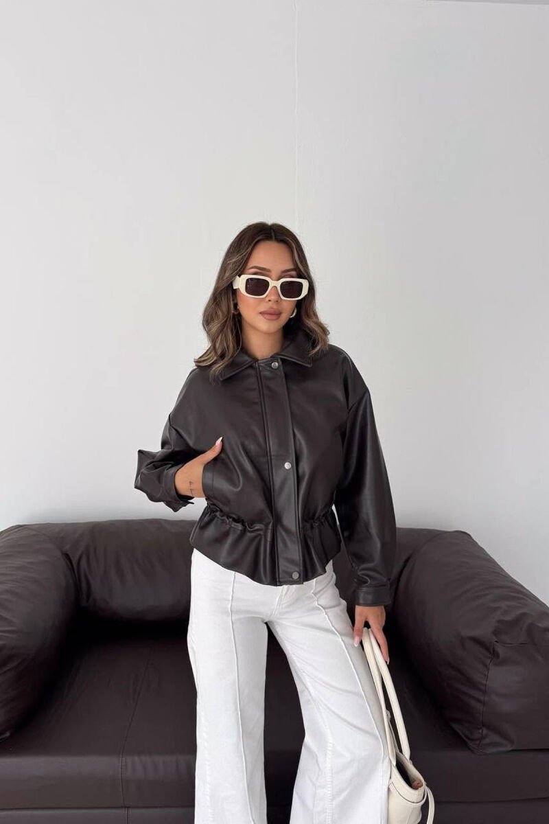 ONE COLOR LEATHER WOMAN JACKET DARK BROWN/KAE - 4