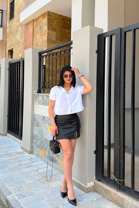 ONE COLOR LEATHER WOMAN SKIRT BLACK/ E ZEZE - 1