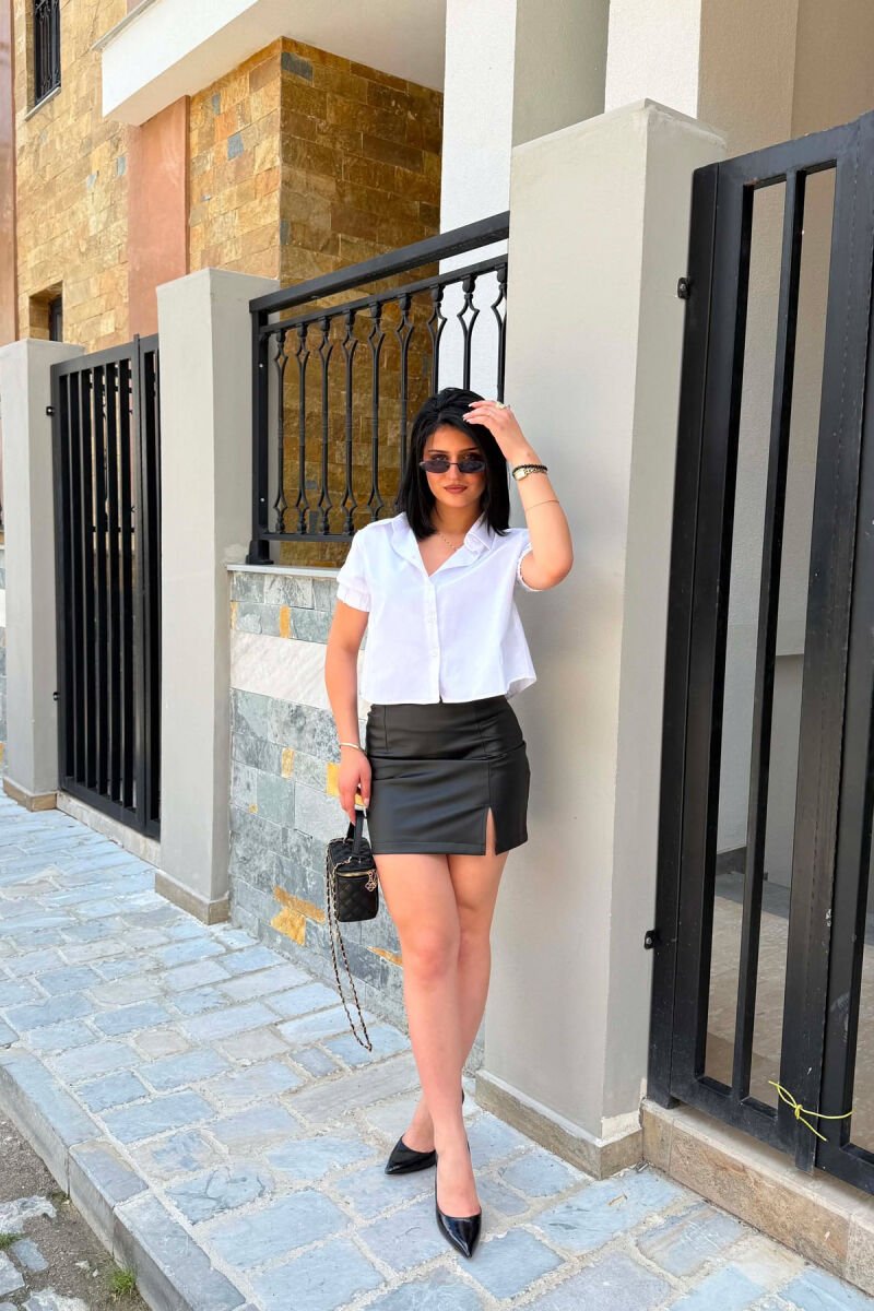 ONE COLOR LEATHER WOMAN SKIRT BLACK/ E ZEZE - 3