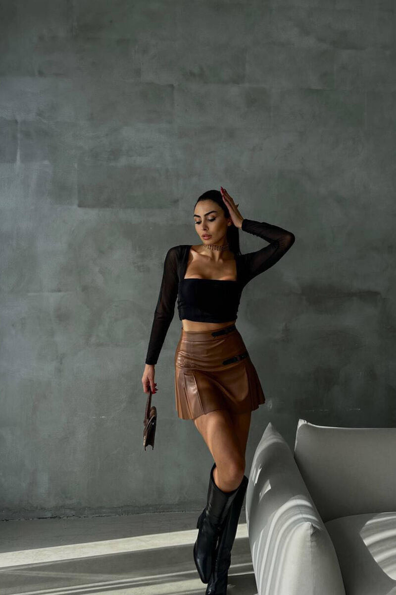 ONE COLOR LEATHER WOMAN SKIRT BROWN/KAFE - 2