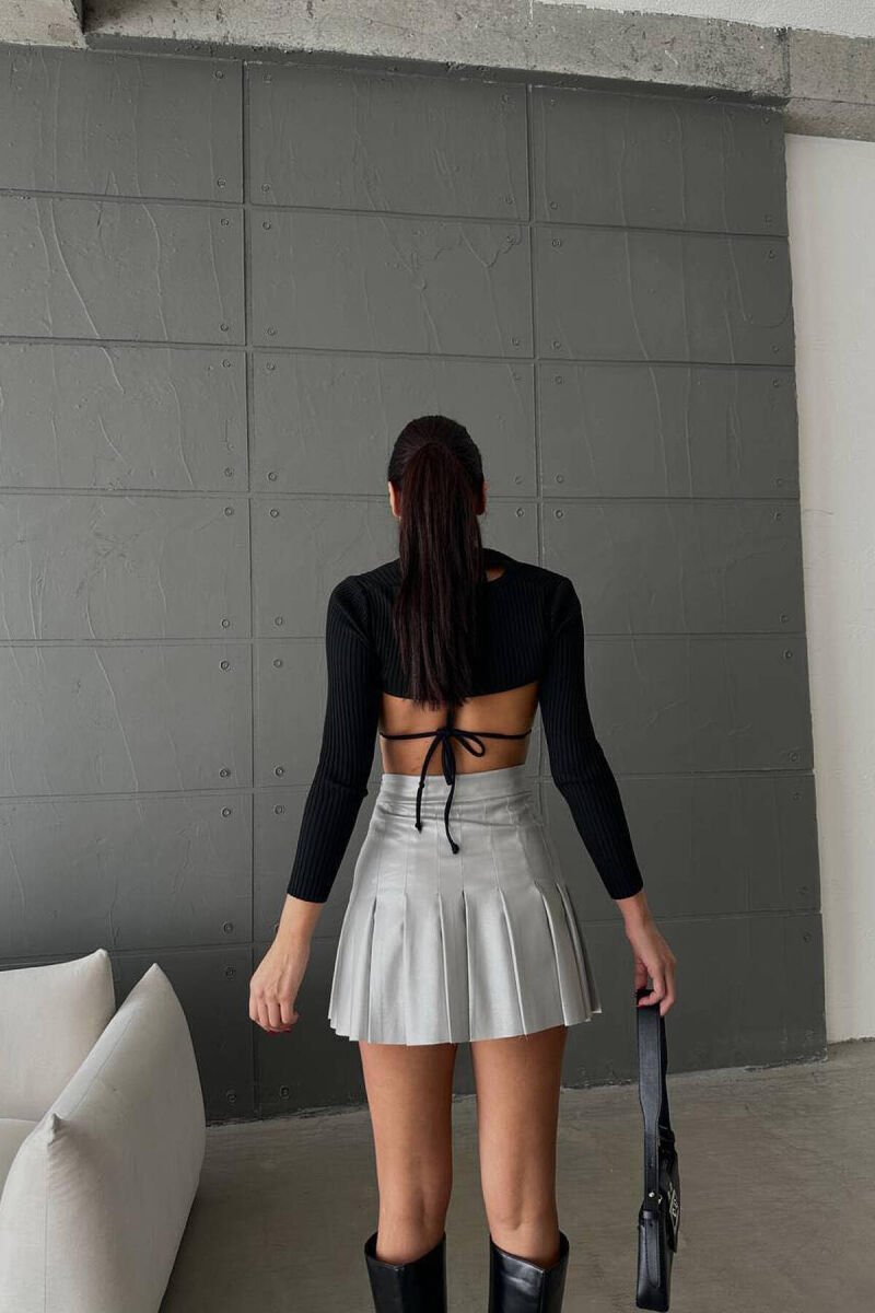 ONE COLOR LEATHER WOMAN SKIRT GREY/GRI - 2