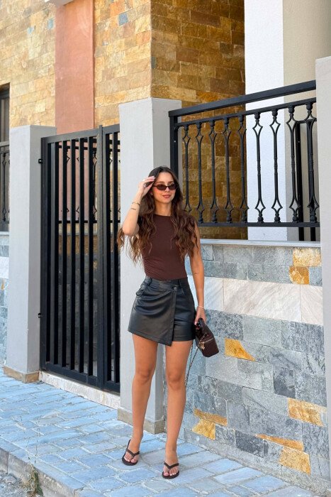 ONE COLOR LEATHER WOMAN SKORTS BLACK/ E ZEZE - 2