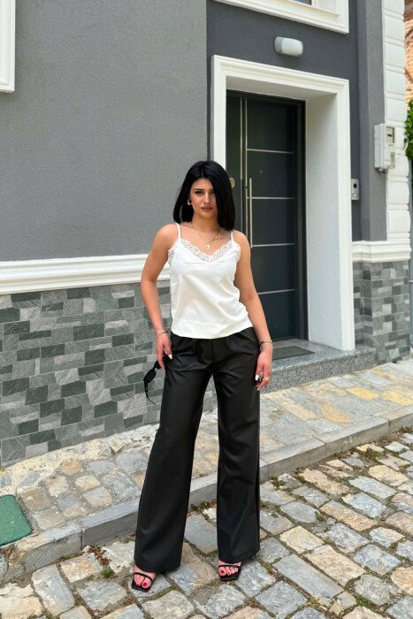ONE COLOR LEATHER WOMAN TROUSERS BLACK/ E ZEZE - KLAUDIO FASHION